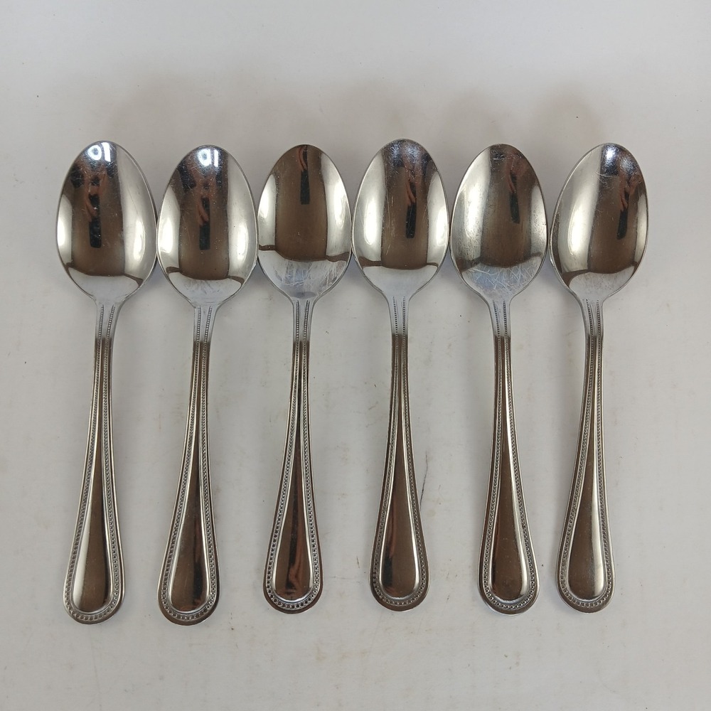 Gibson BEADED Stainless Flatware - Set of 6 Place Oval Teaspoon Glossy